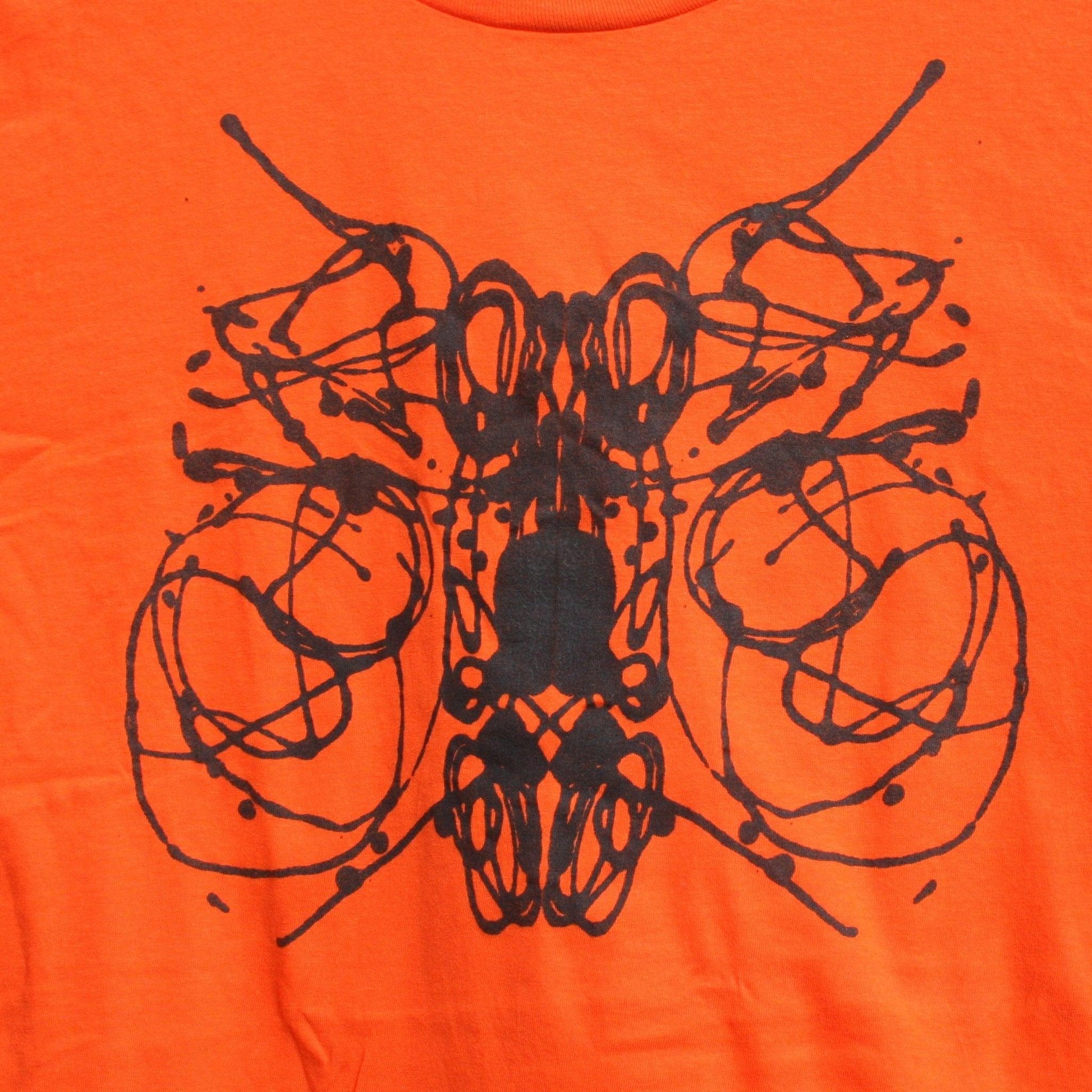 Rorschach, Orange cotton T-Shirt with Black ink blot - Large #2 (RO B L2) - ElRatDesigns - T Shirt