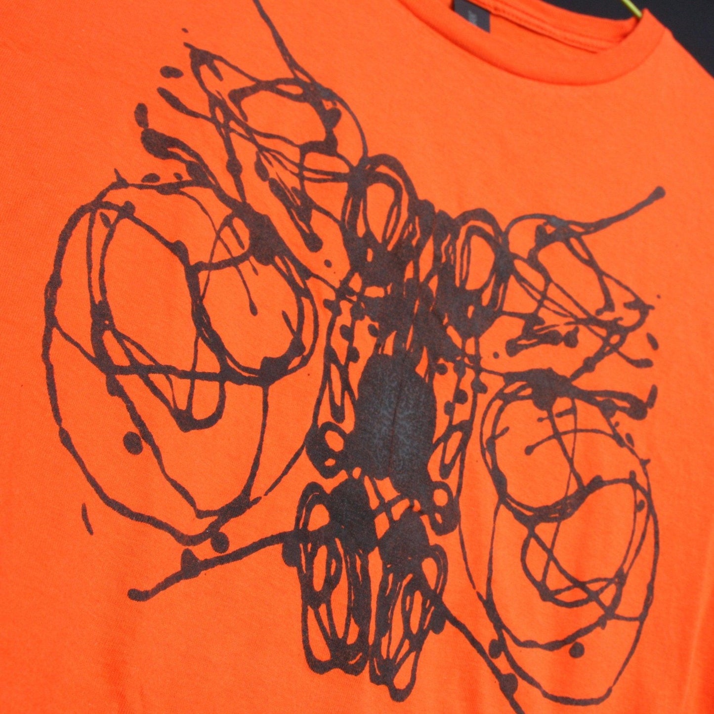 Rorschach, Orange cotton T-Shirt with Black ink blot - Large #2 (RO B L2) - ElRatDesigns - T Shirt