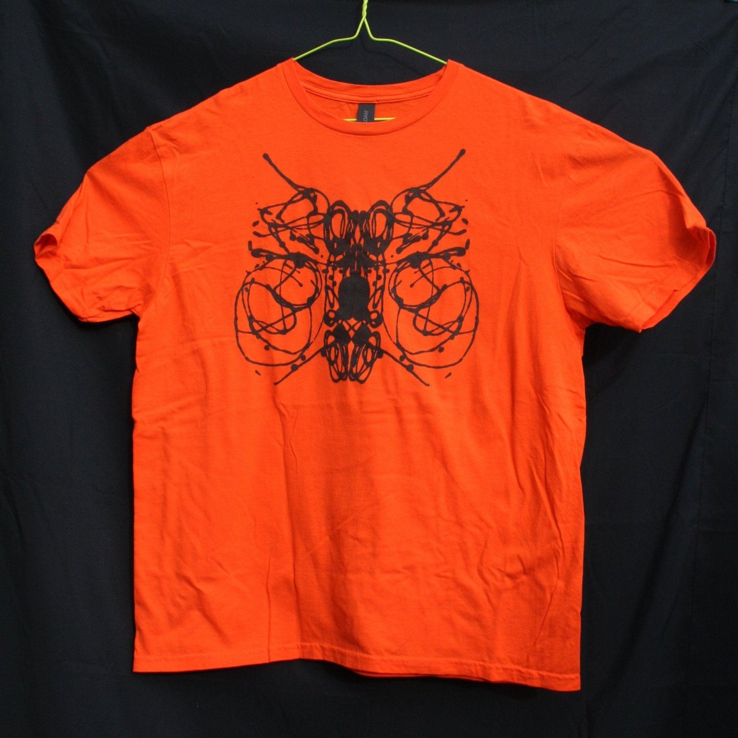 Rorschach, Orange cotton T-Shirt with Black ink blot - Large #2 (RO B L2) - ElRatDesigns - T Shirt