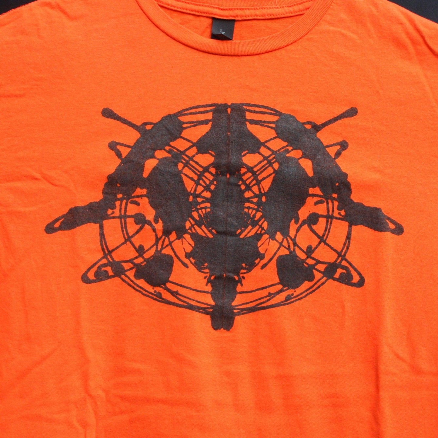 Rorschach, Orange cotton T-Shirt with Black ink blot - Medium #1 (RO B M1) - ElRatDesigns - T Shirt