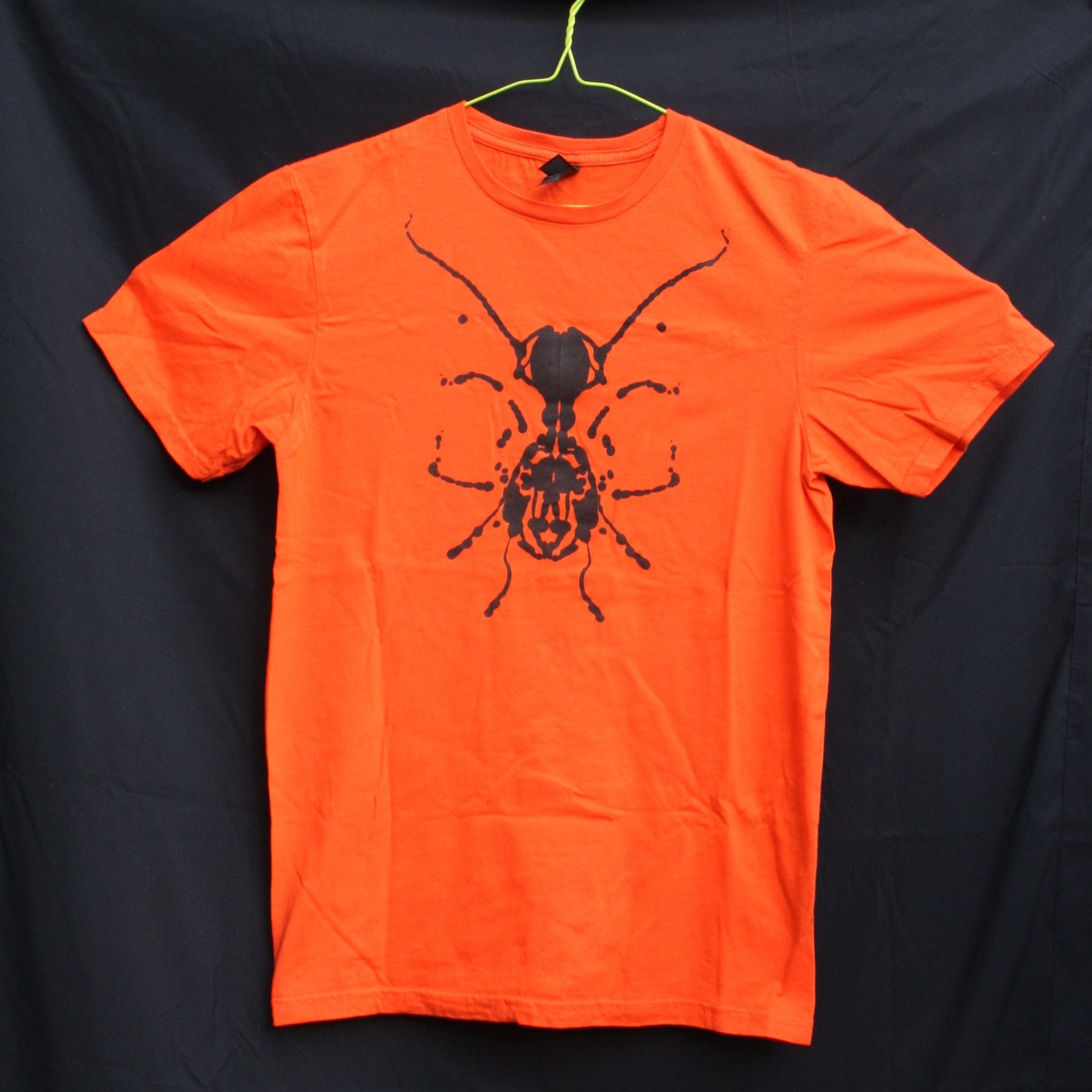 Rorschach, Orange cotton T-Shirt with Black ink blot - Small #1 (RO B S1) - ElRatDesigns - T Shirt