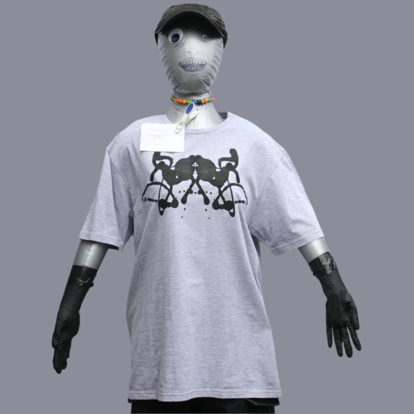 Rorschach, Pale Grey T - Shirt with Black ink blot - Large #1 (RSG B L1) - ElRatDesigns - T Shirt