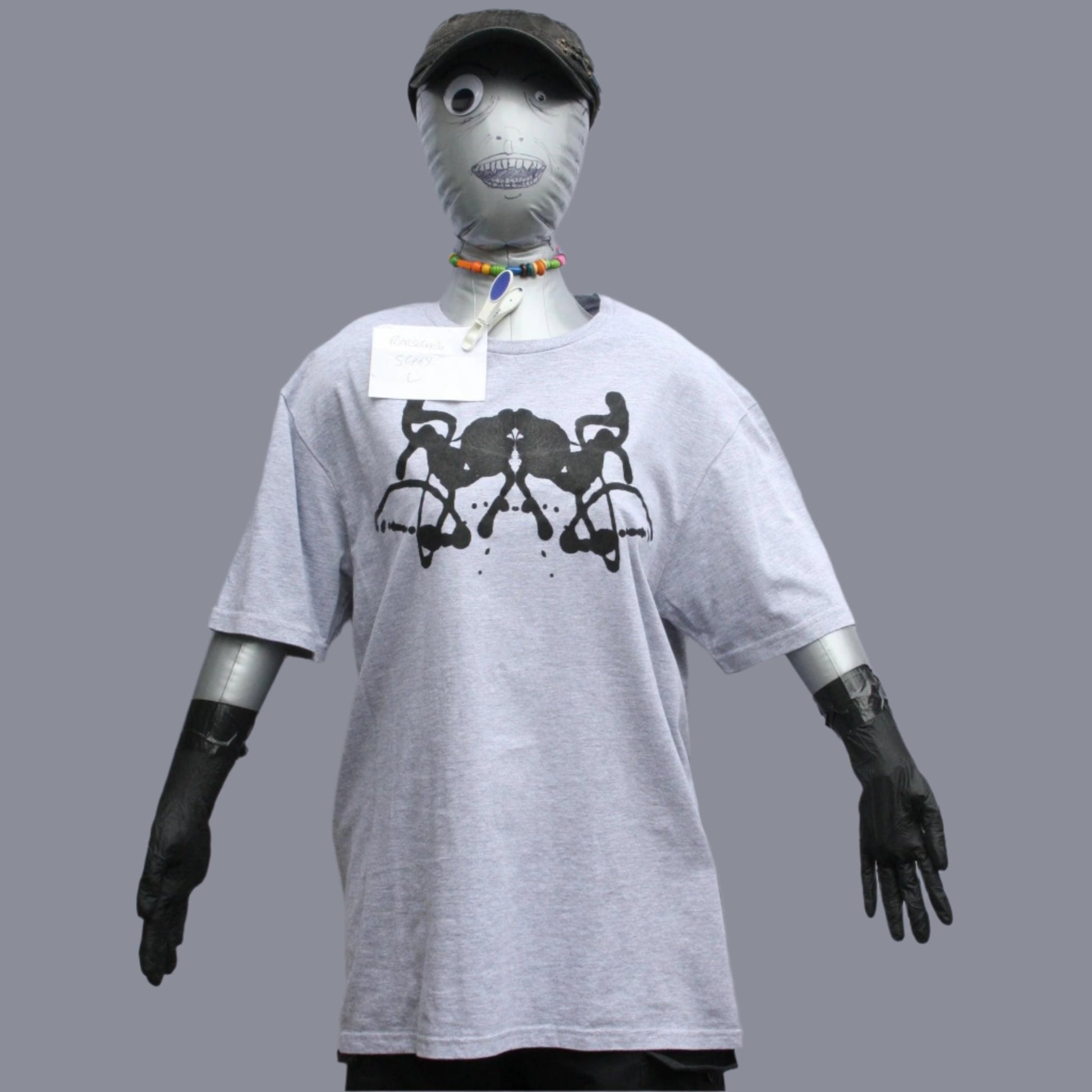 Rorschach, Pale Grey T - Shirt with Black ink blot - Large #1 (RSG B L1) - ElRatDesigns - T Shirt