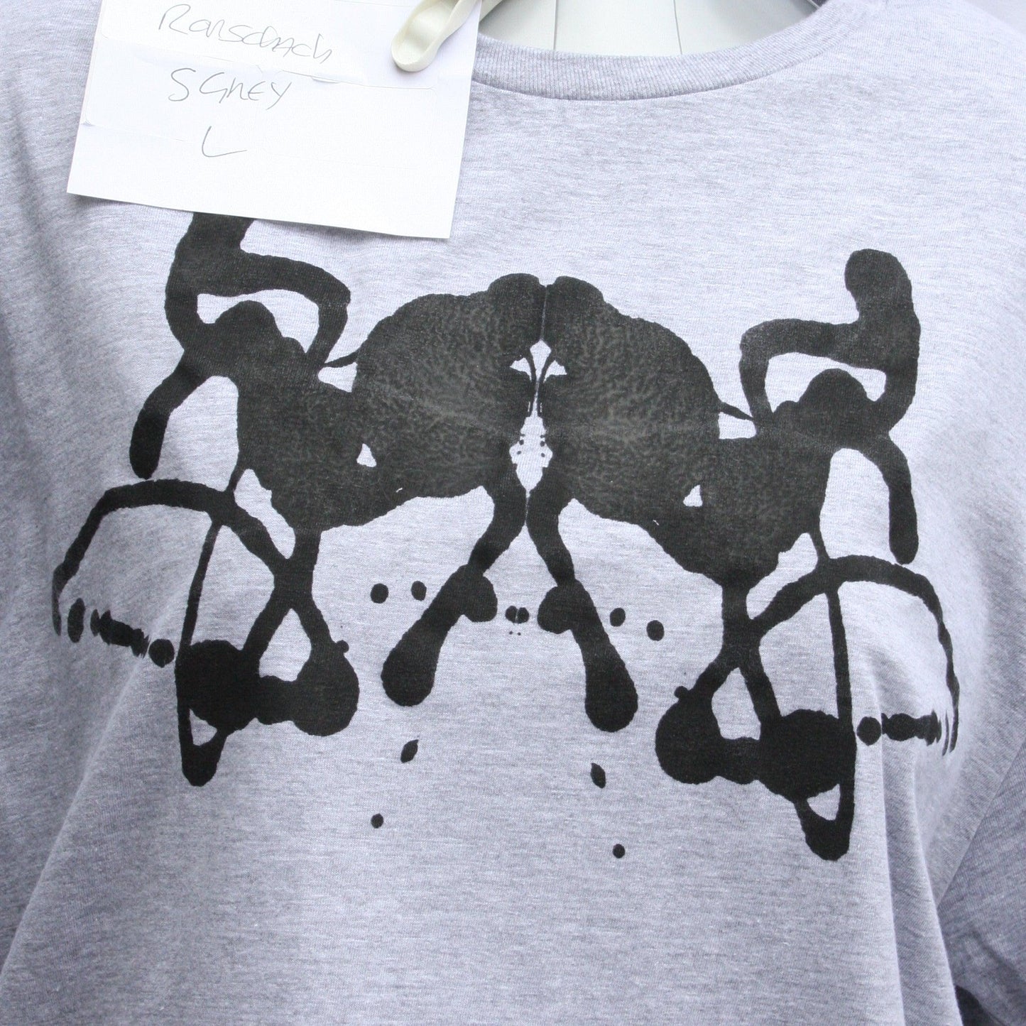 Rorschach, Pale Grey T - Shirt with Black ink blot - Large #1 (RSG B L1) - ElRatDesigns - T Shirt