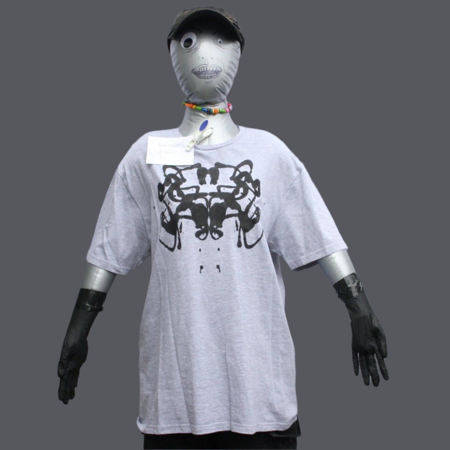 Rorschach, Pale Grey T - Shirt with Black ink blot - Large #1 (RSG B L2) - ElRatDesigns - T Shirt