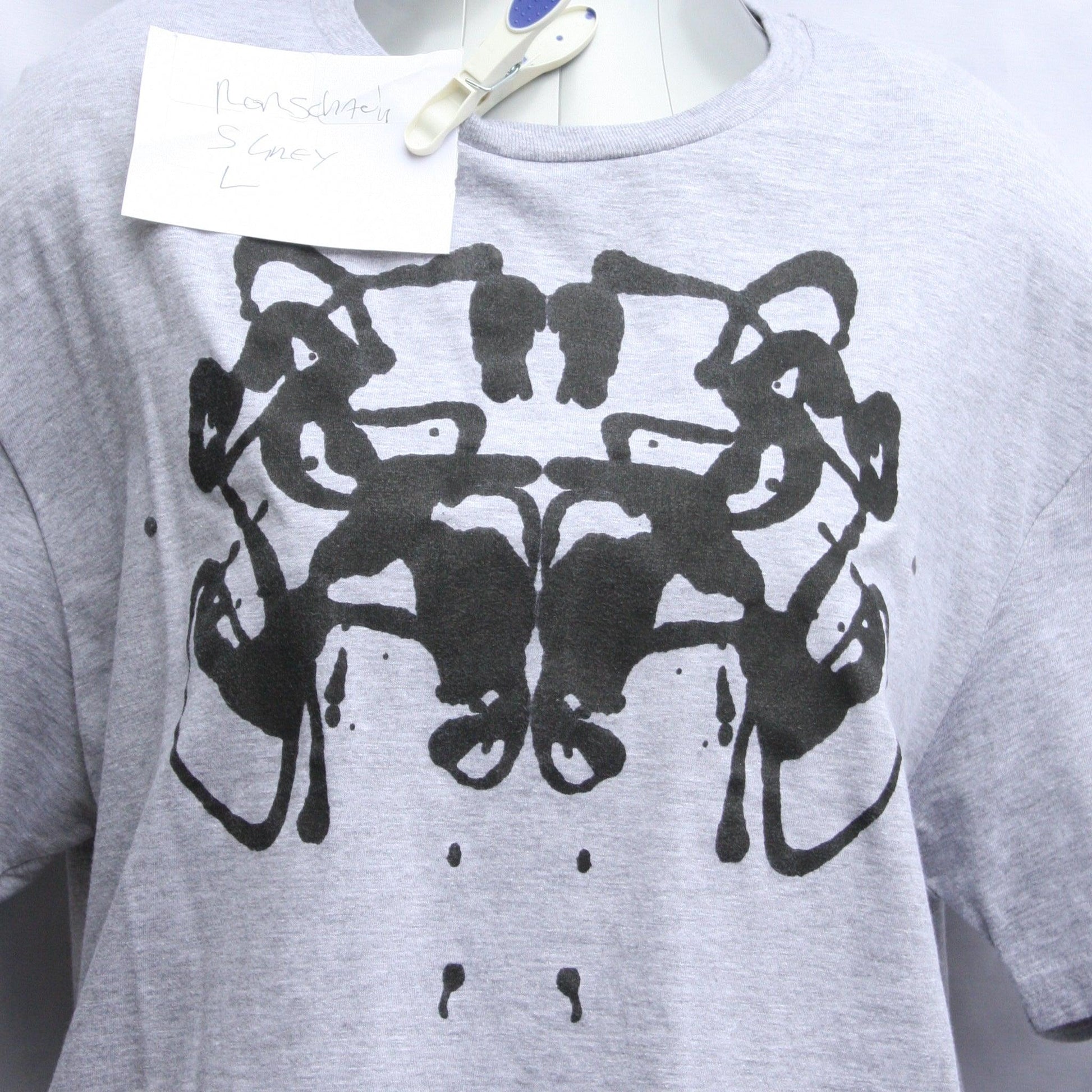 Rorschach, Pale Grey T - Shirt with Black ink blot - Large #1 (RSG B L2) - ElRatDesigns - T Shirt