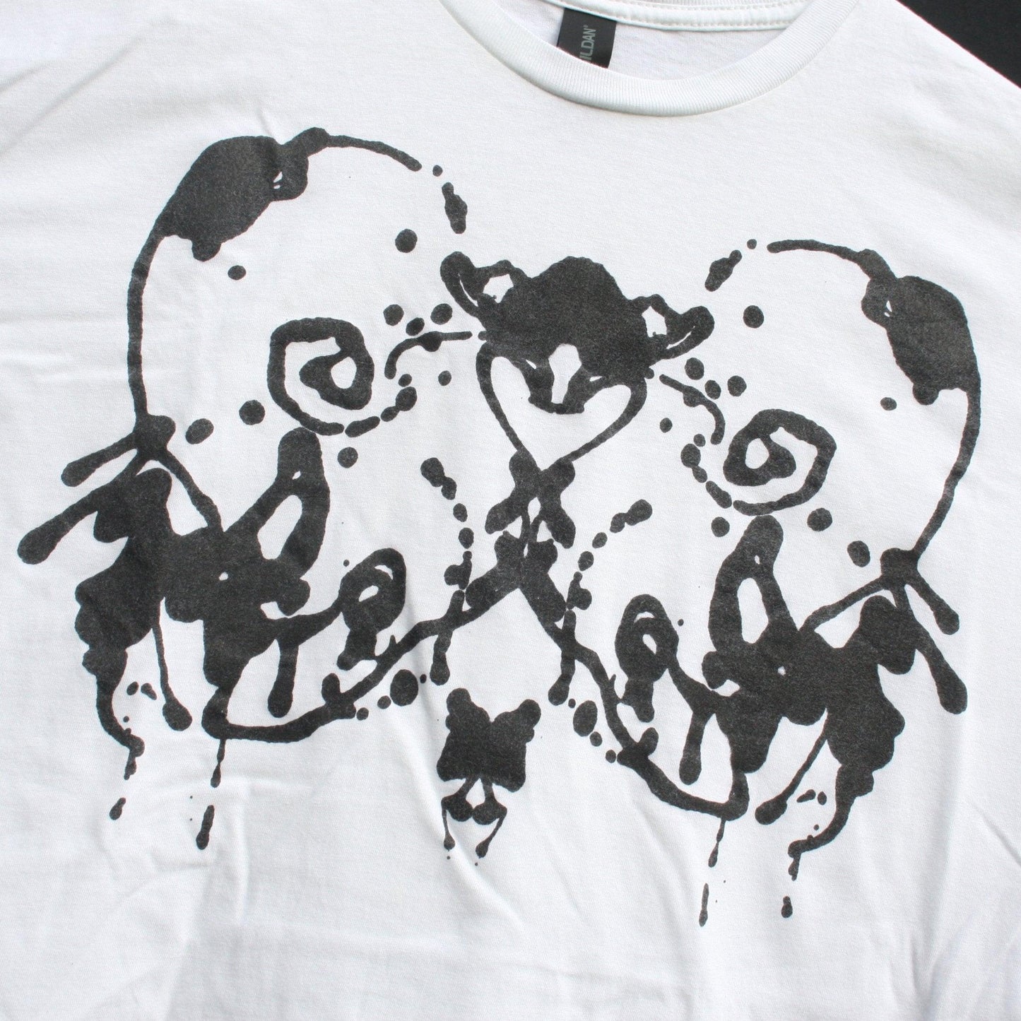 Rorschach, White cotton T-Shirt with Black ink blot - Large #1 (RW B L1) - ElRatDesigns - T Shirt