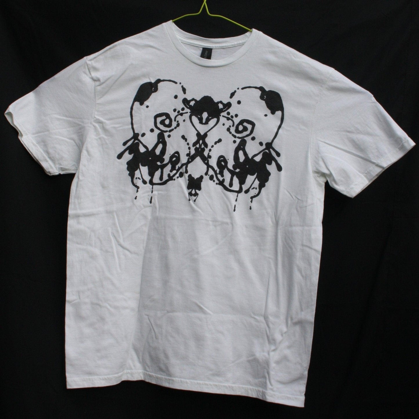 Rorschach, White cotton T-Shirt with Black ink blot - Large #1 (RW B L1) - ElRatDesigns - T Shirt