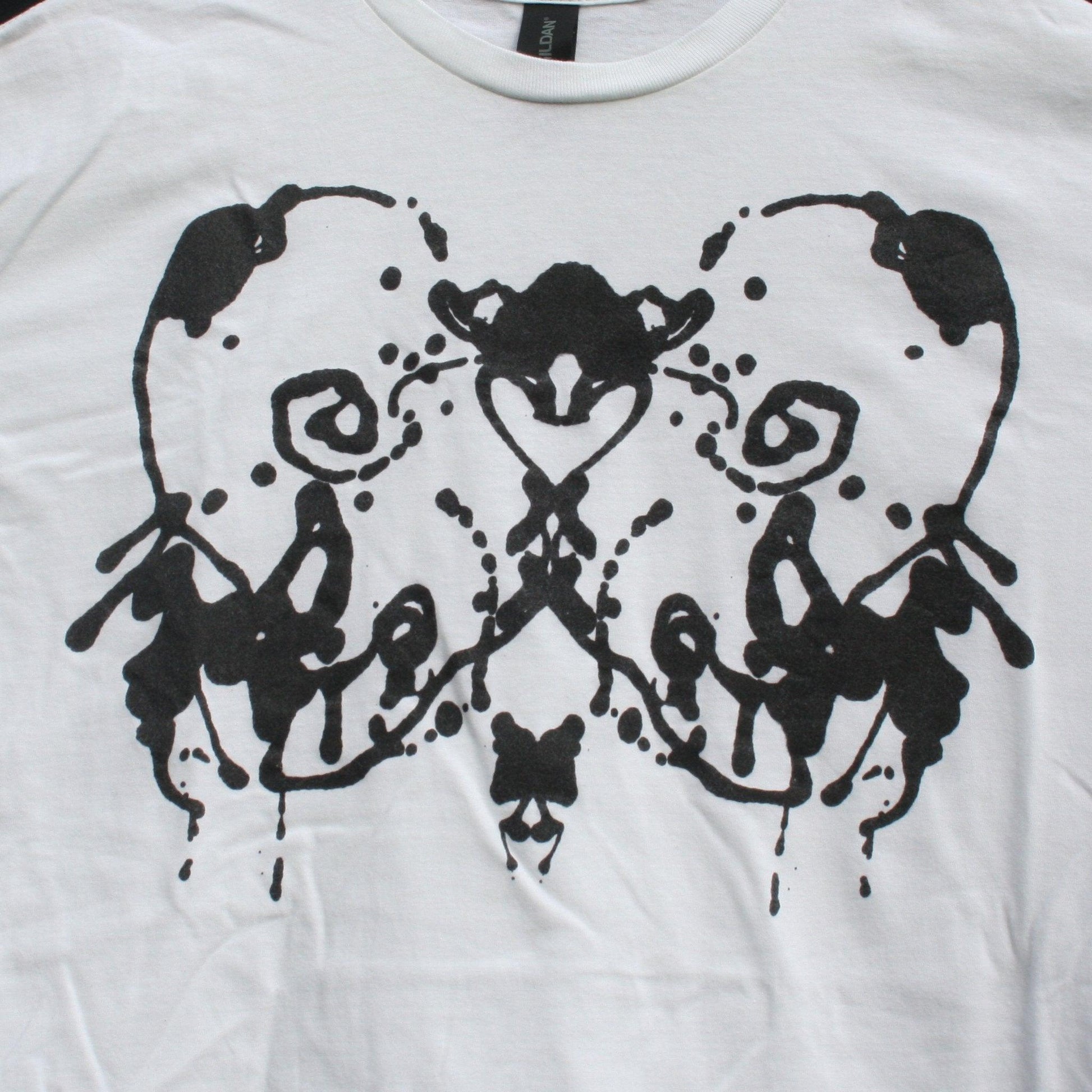 Rorschach, White cotton T-Shirt with Black ink blot - Large #1 (RW B L1) - ElRatDesigns - T Shirt