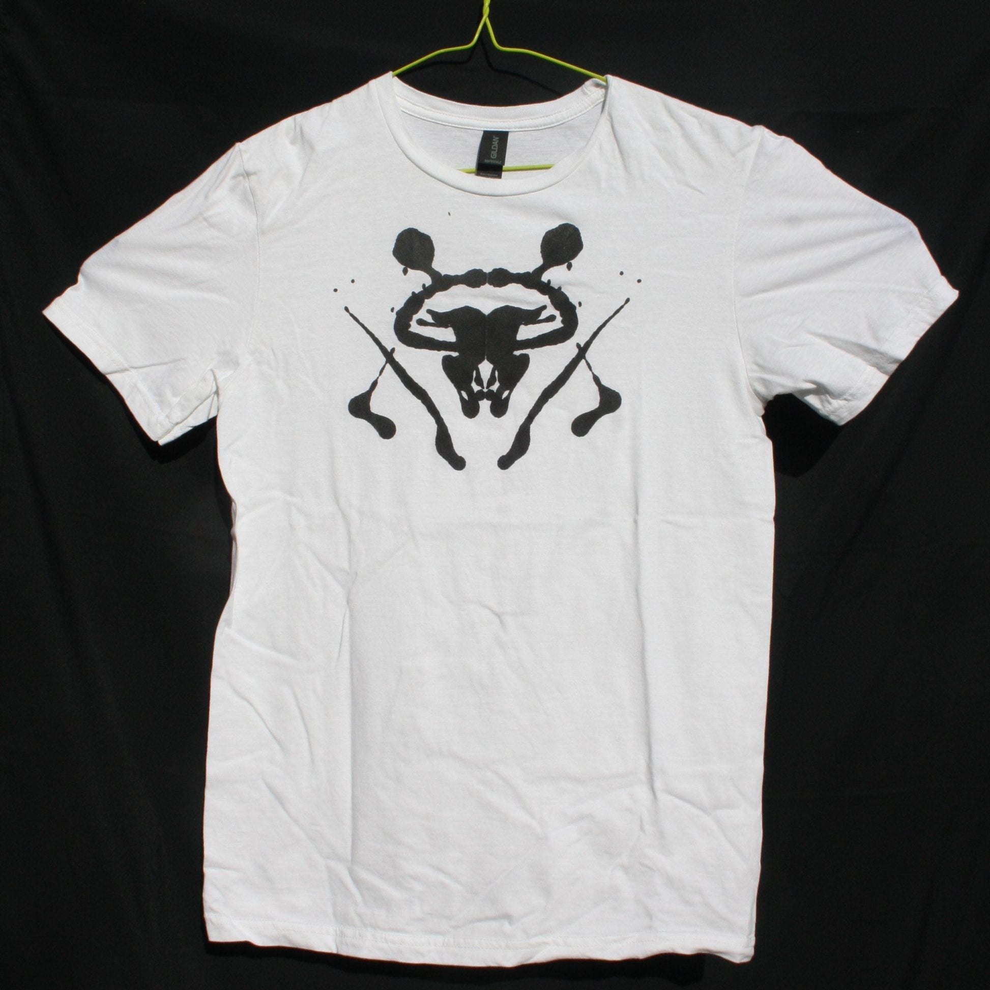 Rorschach, White cotton T-Shirt with Black ink blot - Small #1 (RW B S1) - ElRatDesigns - T Shirt