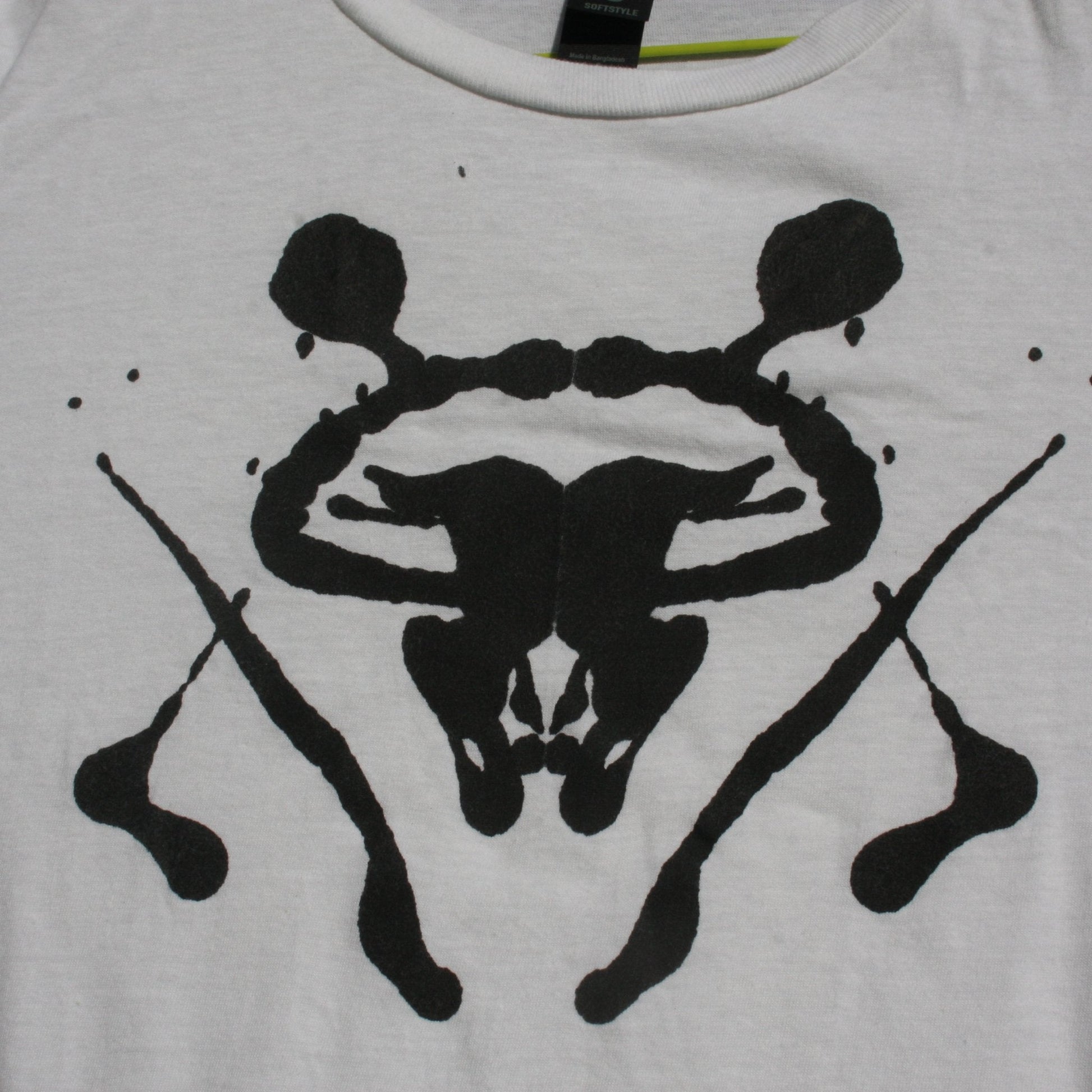 Rorschach, White cotton T-Shirt with Black ink blot - Small #1 (RW B S1) - ElRatDesigns - T Shirt