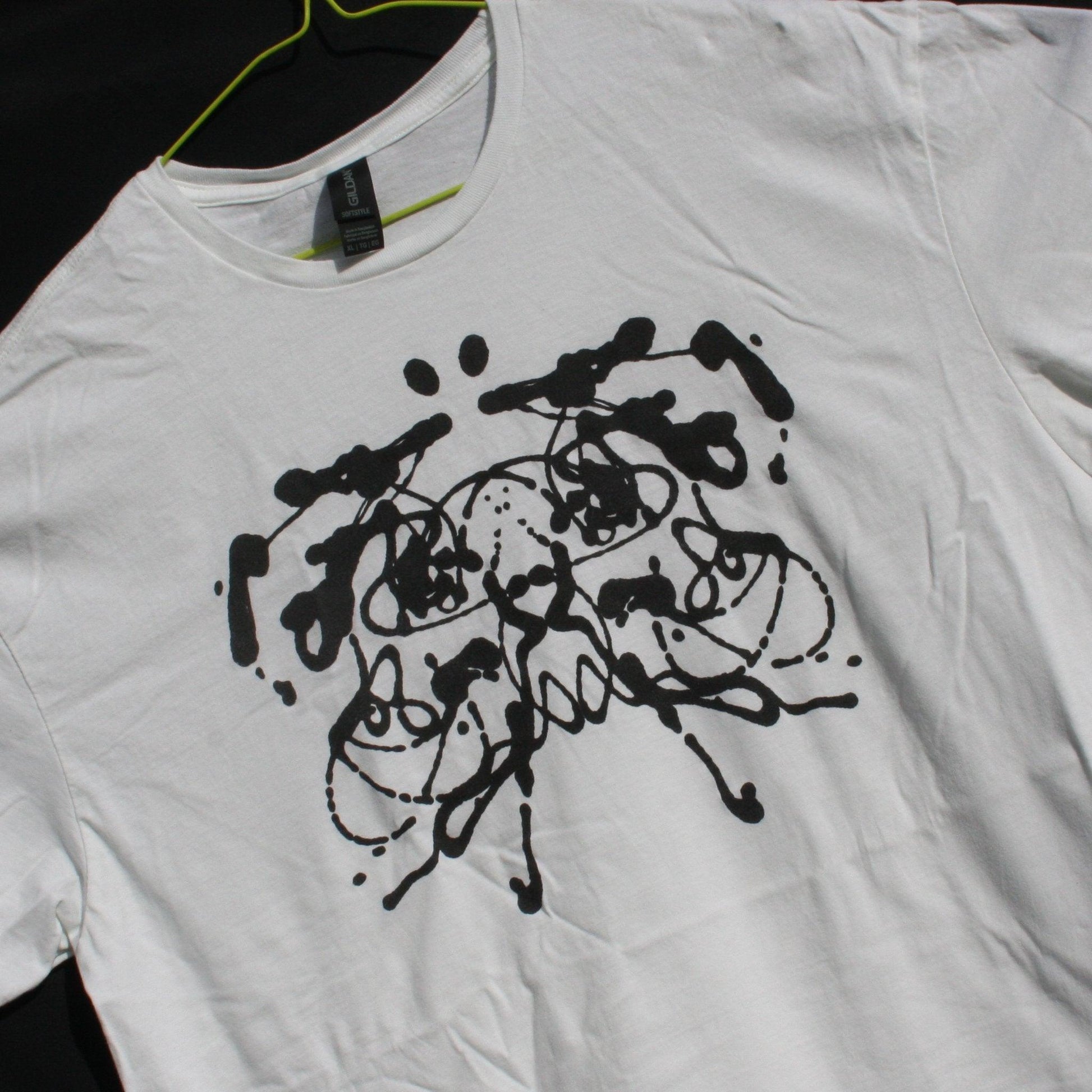 Rorschach, White cotton T-Shirt with Black ink blot - XL #1 (RW B XL1) - ElRatDesigns - T Shirt