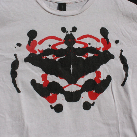 Rorschach, White cotton T-Shirt with Black & Red ink blot - Large #1 (RW BR L1) - ElRatDesigns - T Shirt