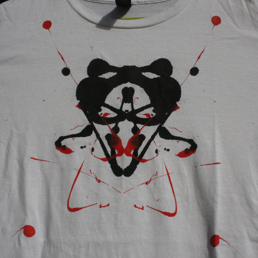 Rorschach, White cotton T-Shirt with Black & Red ink blot - Small #1 (RW BR S1) - ElRatDesigns - T Shirt