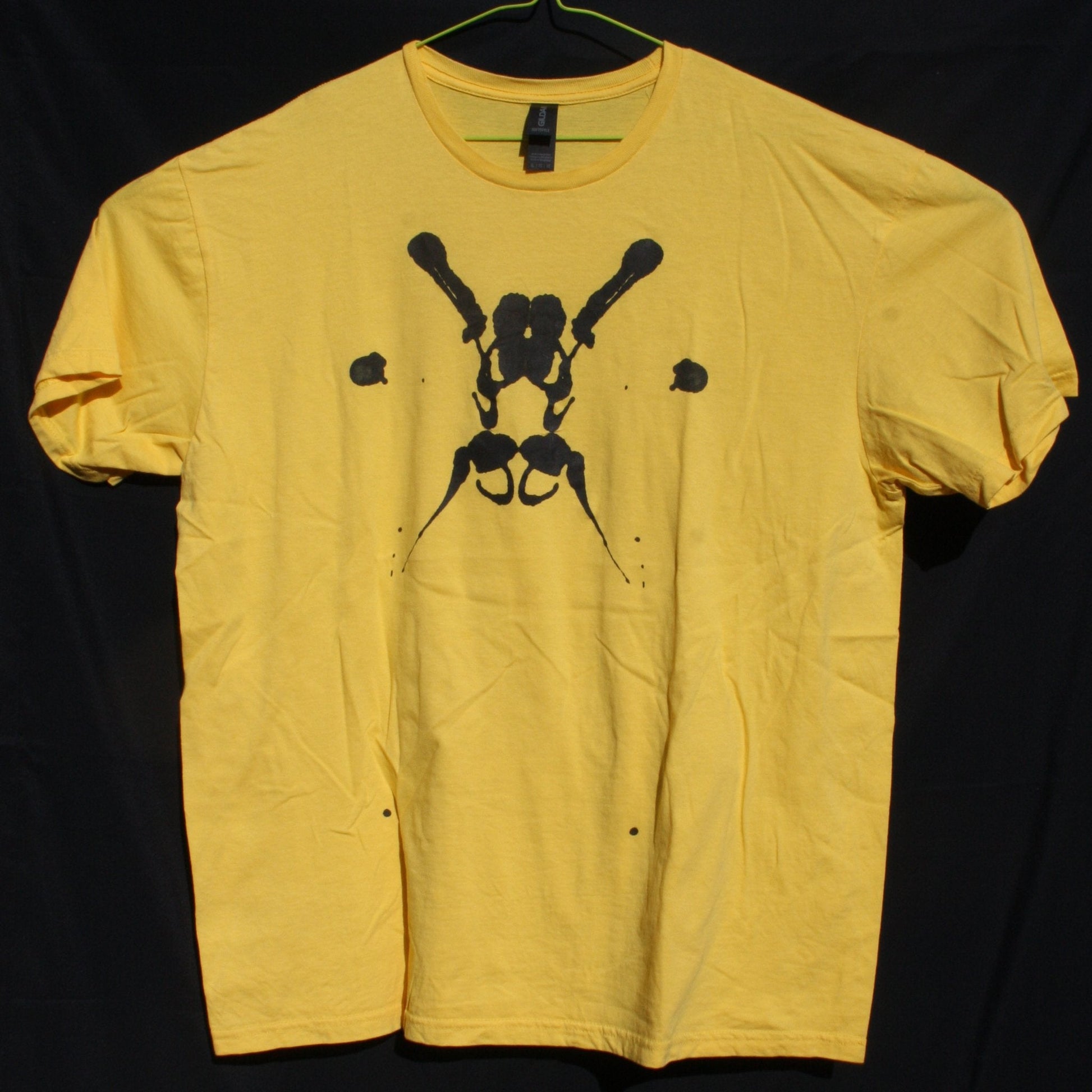 Rorschach, Yellow cotton T-Shirt with Black ink blot - XL #1 (RY B XL1) - ElRatDesigns - T Shirt