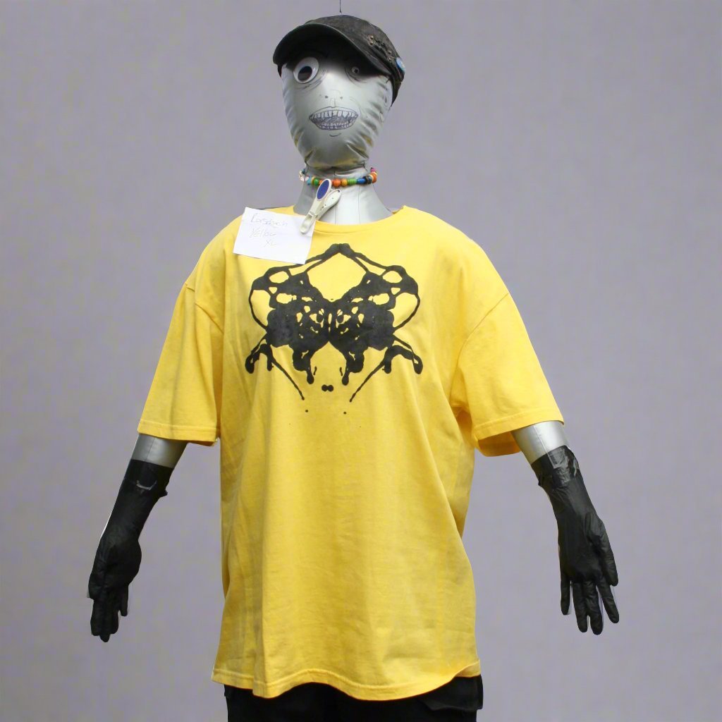 Rorschach, Yellow cotton T - Shirt with Black ink blot - XL #2 (RY B XL2) - ElRatDesigns - T Shirt