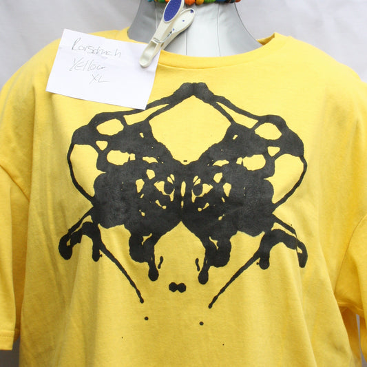 Rorschach, Yellow cotton T - Shirt with Black ink blot - XL #2 (RY B XL2) - ElRatDesigns - T Shirt