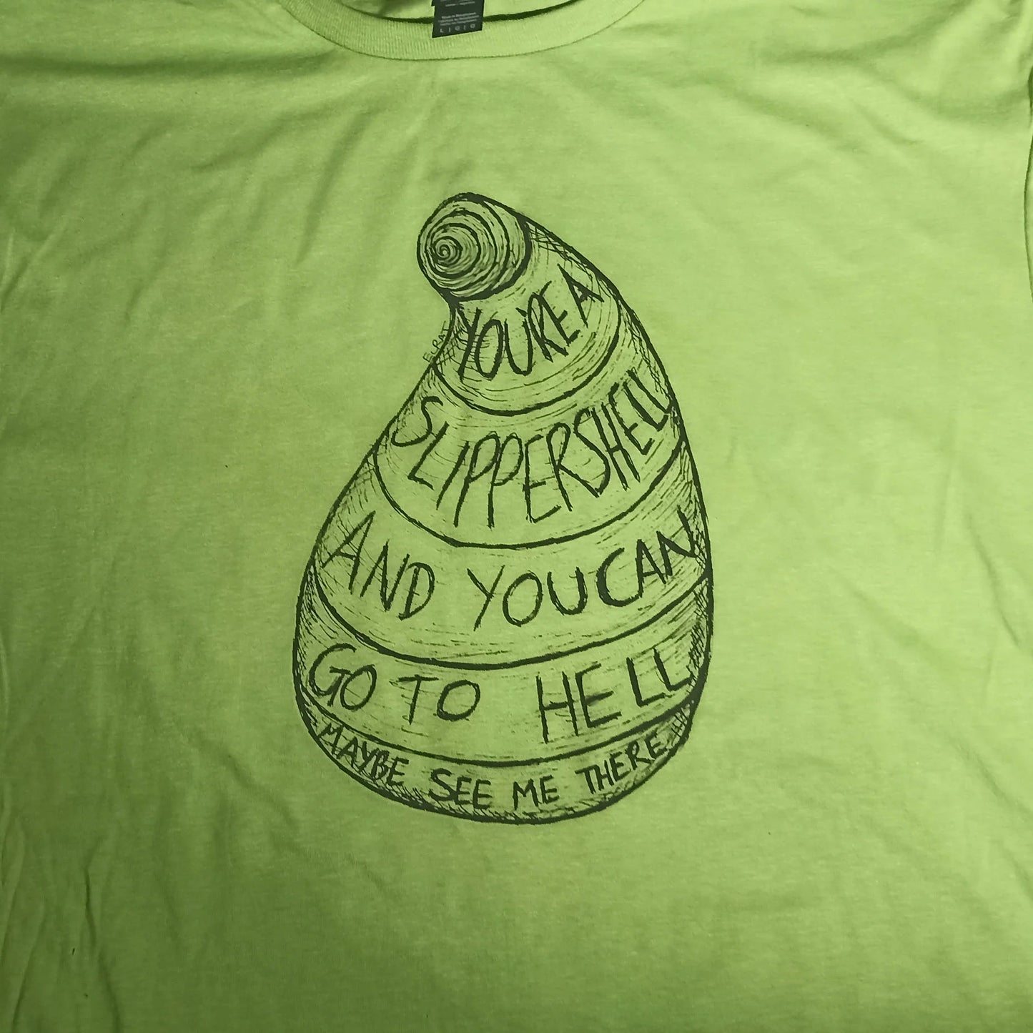 Throwing Muses "Slippershell" on Kiwi in Black water based ink from ElRat Designs