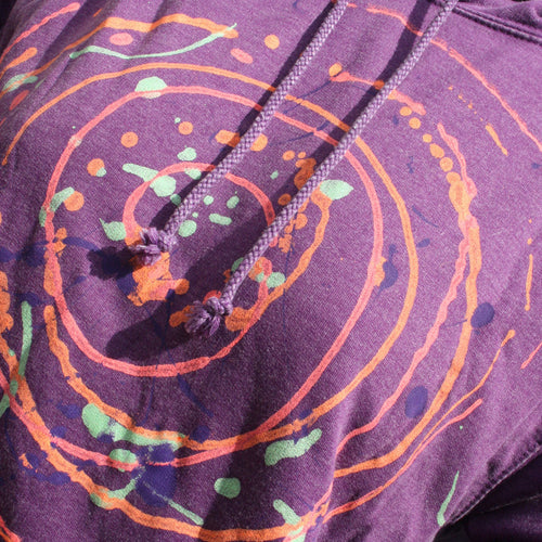 Spiral Splatter Print - Hand printed art Hoodie - Washed Purple Small MP.Hd.P.S1 | ElRat Designs
