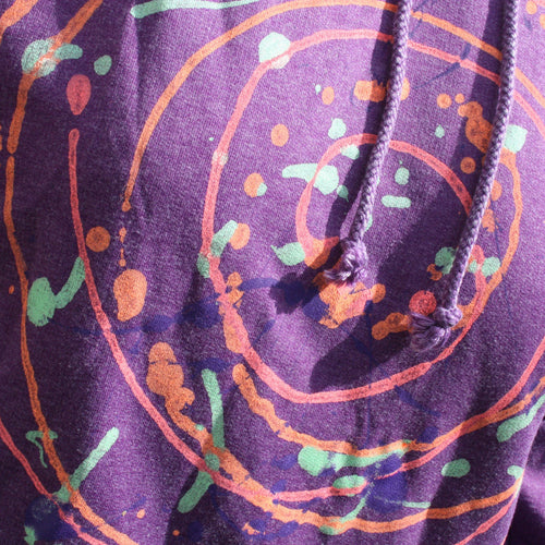 Spiral Splatter Print - Hand printed art Hoodie - Washed Purple Small MP.Hd.P.S1 | ElRat Designs