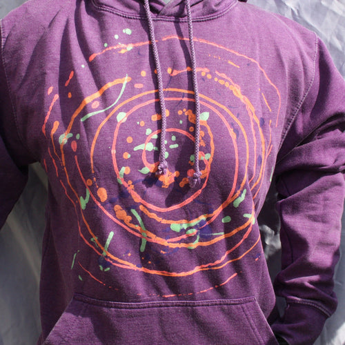 Spiral Splatter Print - Hand printed art Hoodie - Washed Purple Small MP.Hd.P.S1 | ElRat Designs