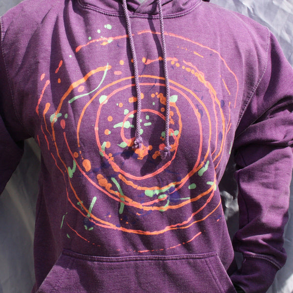 Spiral Splatter Print - Hand printed art Hoodie - Washed Purple Small MP.Hd.P.S1 | ElRat Designs