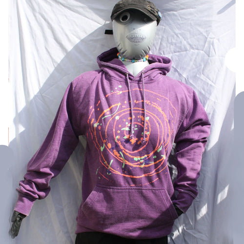 Spiral Splatter Print - Hand printed art Hoodie - Washed Purple Small MP.Hd.P.S1 | ElRat Designs