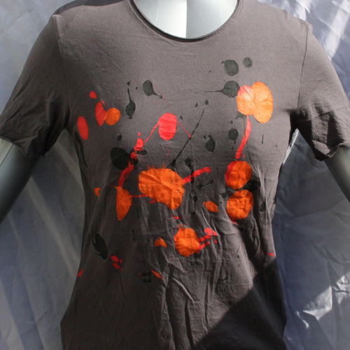 Splatter Print Art Shirt - One of a Kind Hand Printed, Colour Charcoal, Size S, SP.SSi.Ch.S1 | ElRat Designs