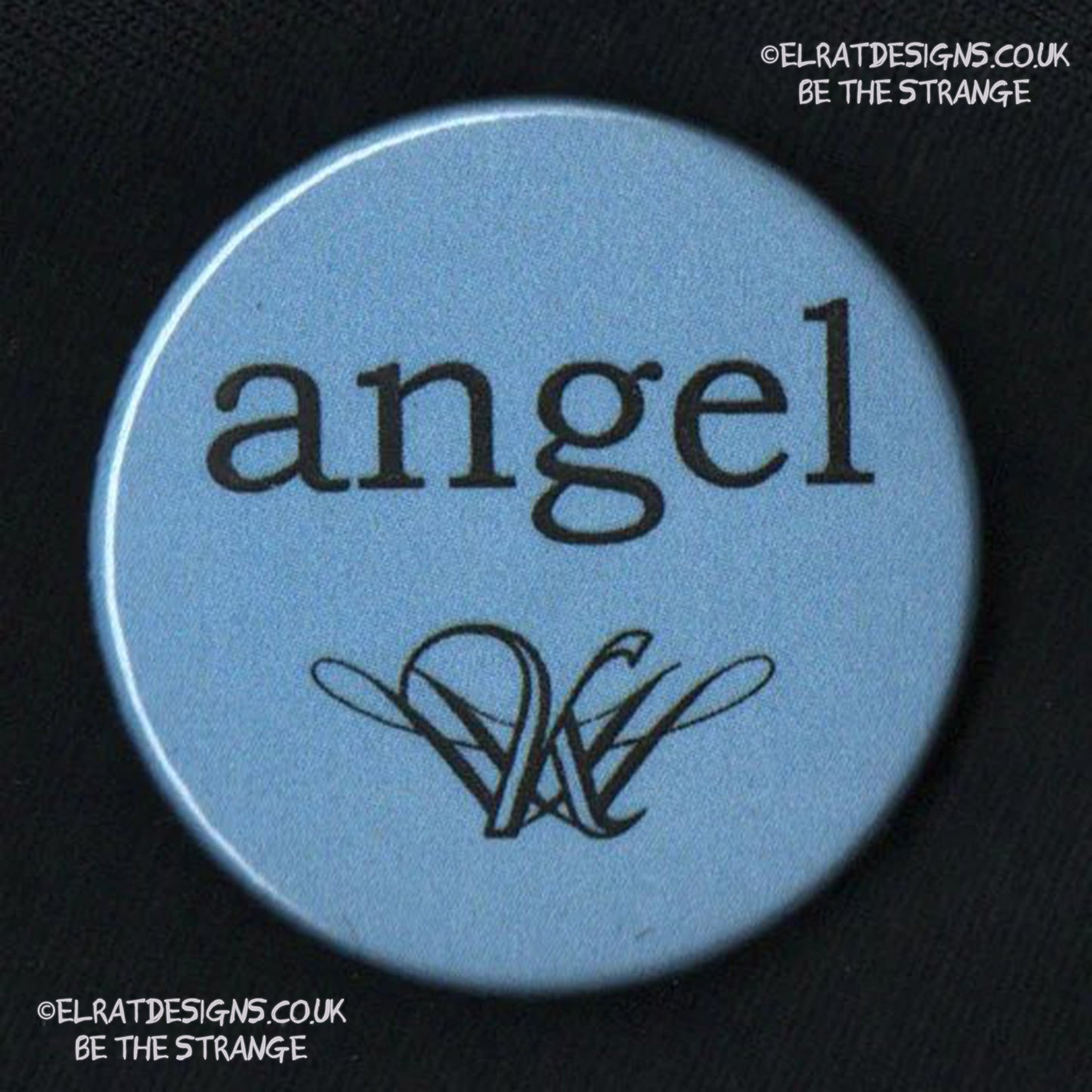 Strange Angel exclusive Kristin Hersh Classic Logo, laser printed 38mm metal backed badge, button, pin, handmade by the ElRat Designs Badge Angel, Every Hersh badge sold, directly funds Kristin Hersh studio time. only available from elratdesigns.co.uk 