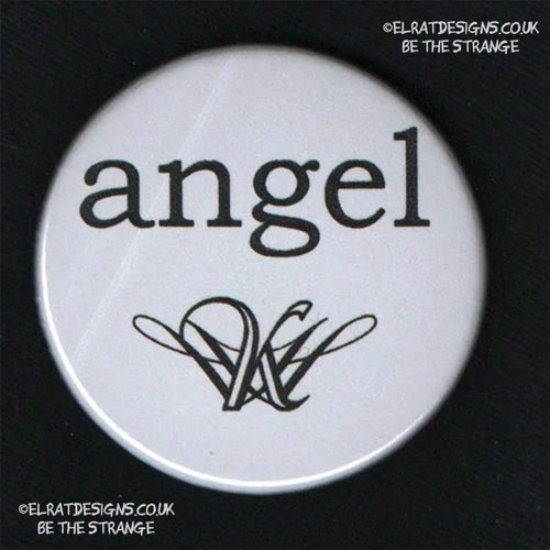Strange Angel exclusive Kristin Hersh Classic Logo, laser printed 38mm metal backed badge, button, pin, handmade by the ElRat Designs Badge Angel, Every Hersh badge sold, directly funds Kristin Hersh studio time. only available from elratdesigns.co.uk 