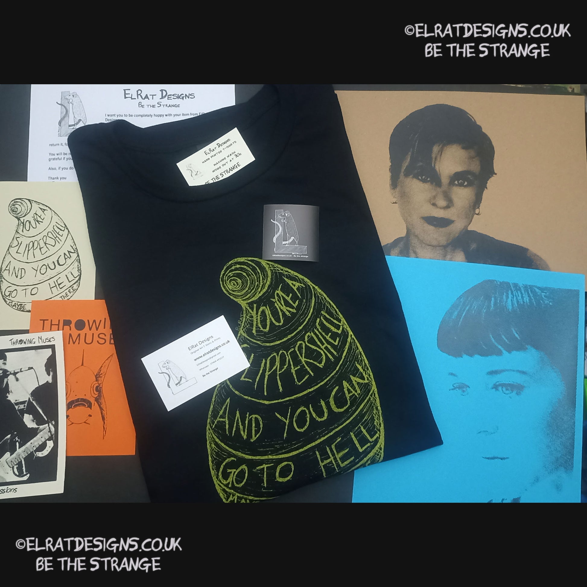 Throwing Muses, Slippershell, hand drawn by ElRat, hand printed by ElRat Designs - elratdesigns.co.uk