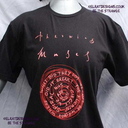 Throwing Muses, Snailhead, ElRat Original, hand drawn by ElRat, Red ink Spiral and Fluorescent red ink lettering. "What did they do? we can't be wrong where did it break? The F*n spiral was a circle we are gone" hand printed by ElRat Designs - elratdesigns.co.uk