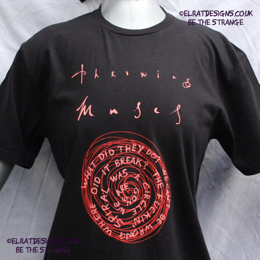 Throwing Muses, Snailhead, ElRat Original, hand drawn by ElRat, Red ink Spiral and Fluorescent red ink lettering. "What did they do? we can't be wrong where did it break? The F*n spiral was a circle we are gone" hand printed by ElRat Designs - hero - elratdesigns.co.uk
