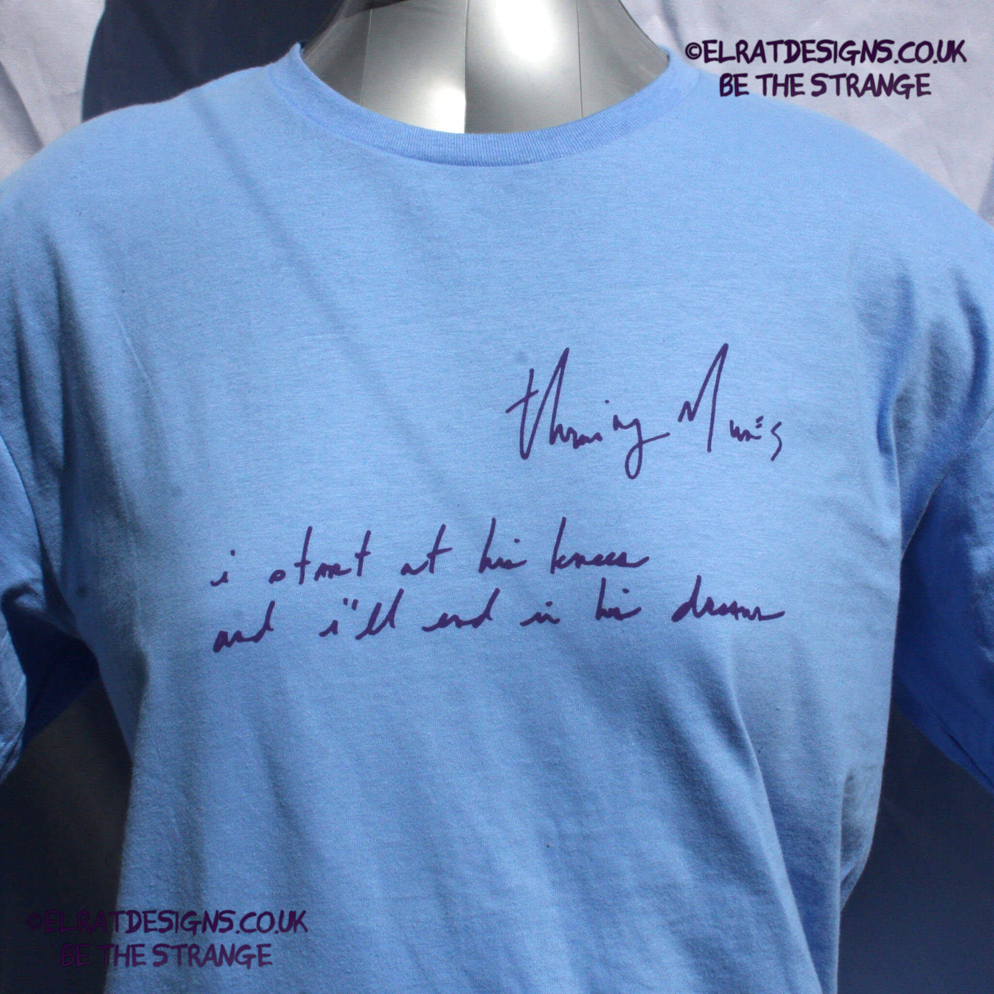 Throwing Muses - "Start" T-Shirt, "I start at his knees and I'll end in his dreams, handwritten by Kristin Hersh, during the 2025 UK tour. written exclusively for ElRat designs - hero - elratdesigns.co.uk