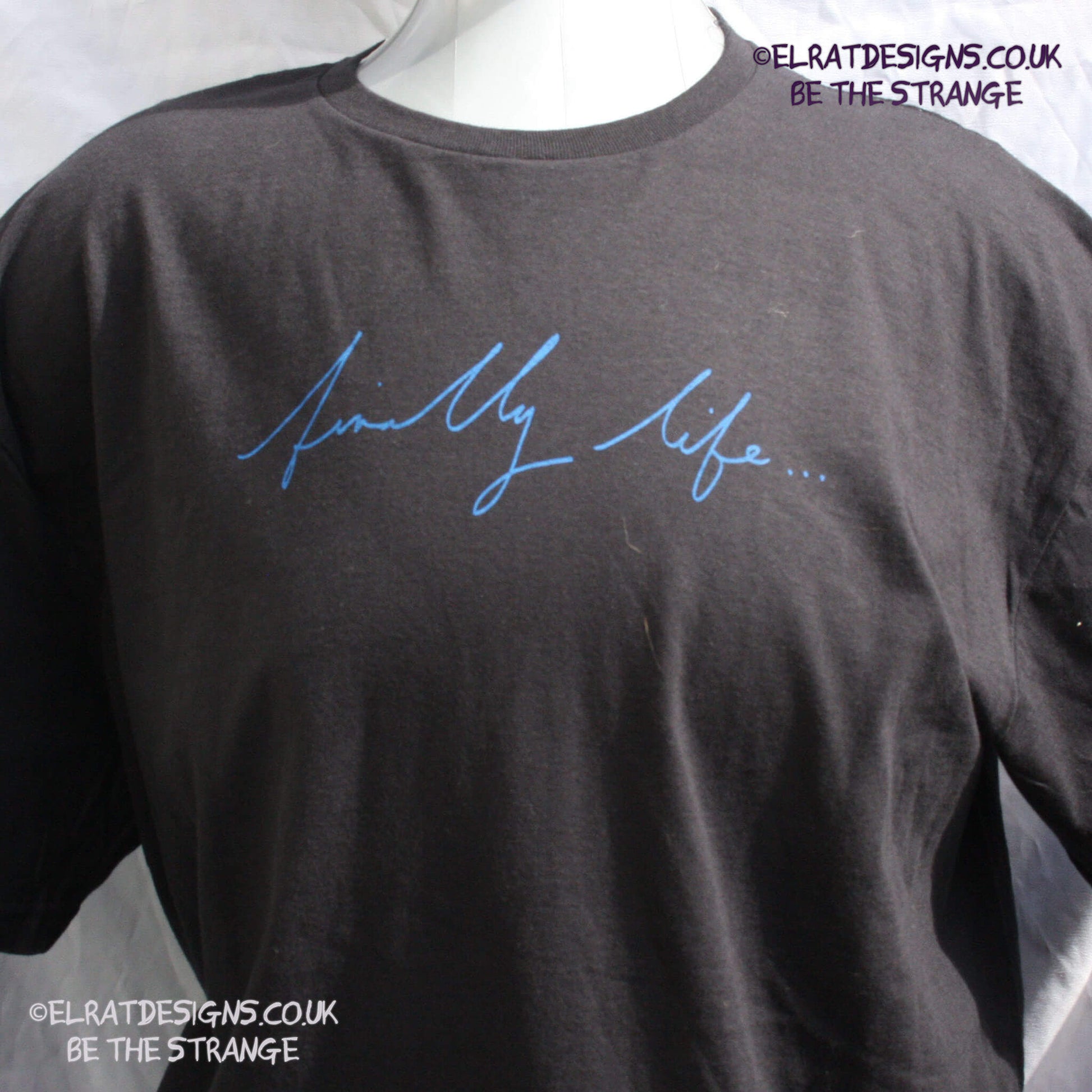 Throwing Muses - Summer of Love T-Shirt, "Finally Life" on the front "As it should have been" on the back, handwritten by Kristin Hersh, during the 2025 UK tour. written exclusively for ElRat designs - hero - elratdesigns.co.uk