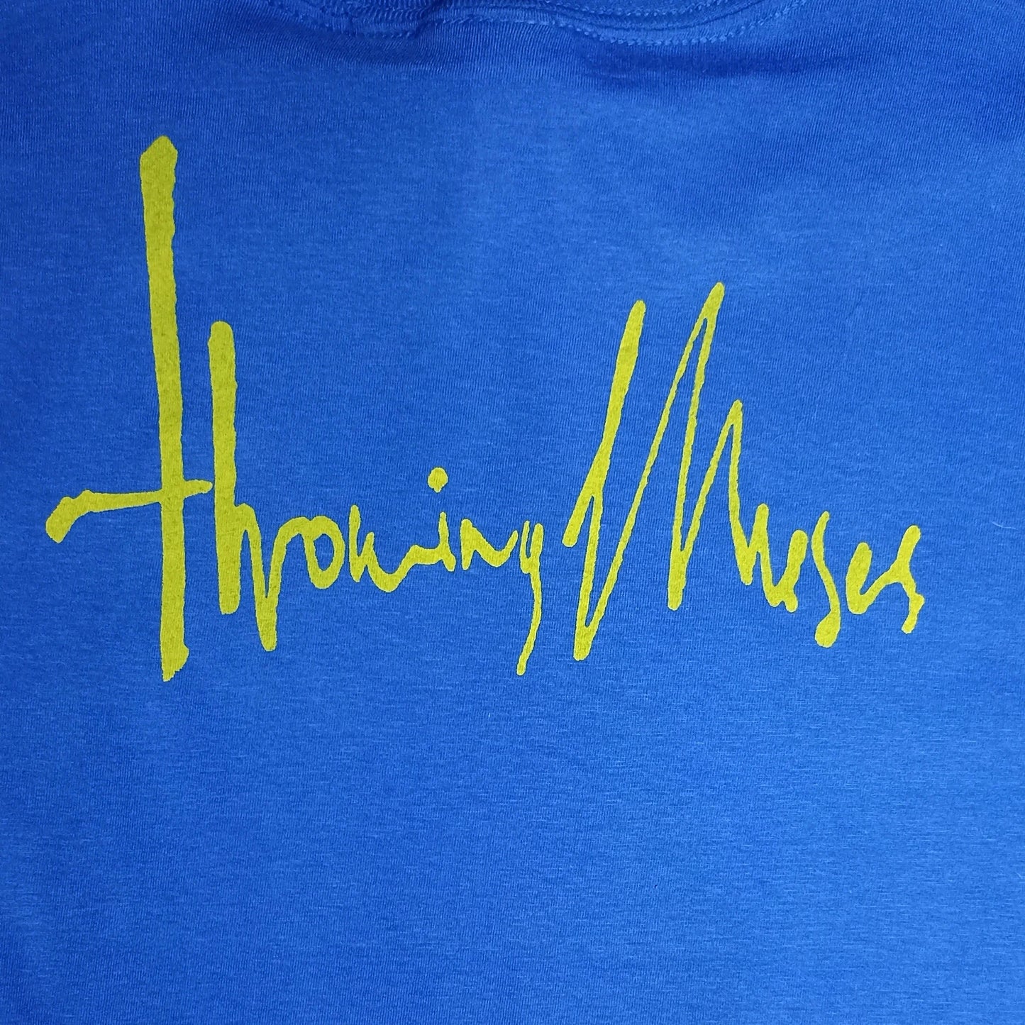 Throwing Muses 1986 logo - Screen printed T-Shirt - ElRatDesigns - T-Shirt in Royal Blue with yellow water based ink