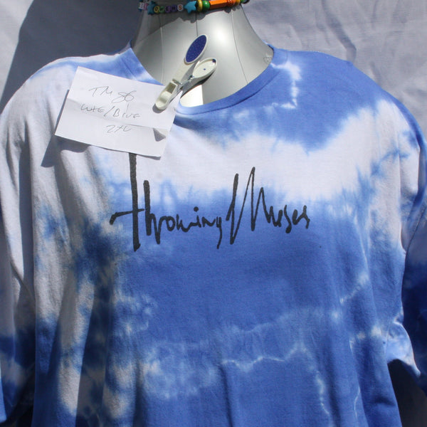 close view Throwing Muses 1986 logo - ONE OFF White/Blue Tie-Dye 2XL (#1) ***MISPRINT***