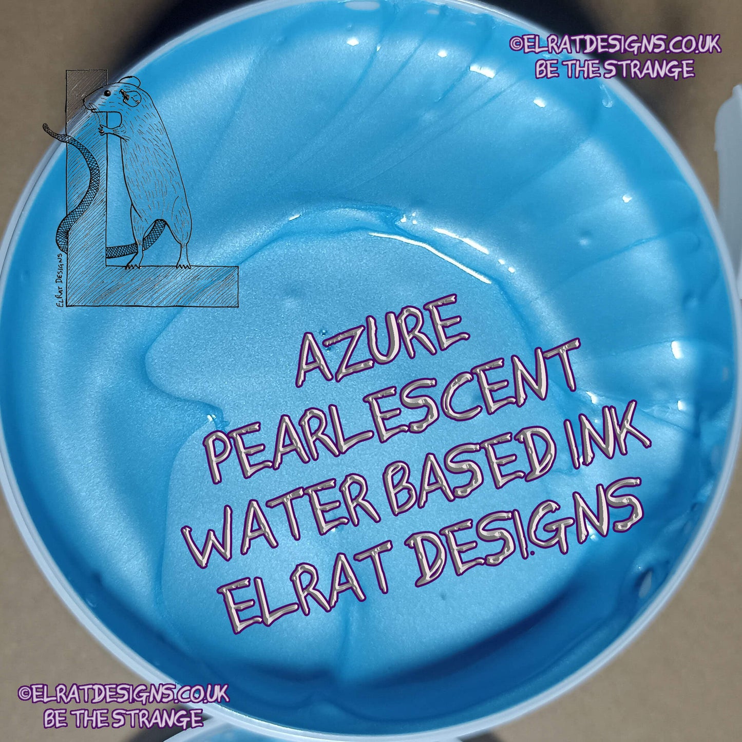 Azure Pearlescent Eco Friendly, perfectly opaque water based ink - ElRat Designs - elratdesigns.co.uk