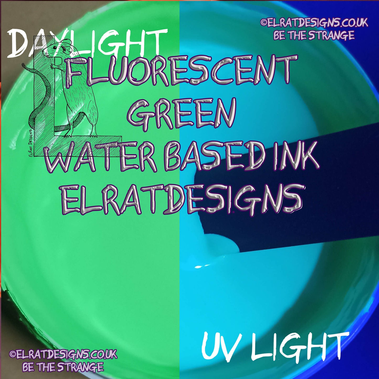 Fluorescent Green Eco Friendly, perfectly opaque water based ink - ElRat Designs - elratdesigns.co.uk