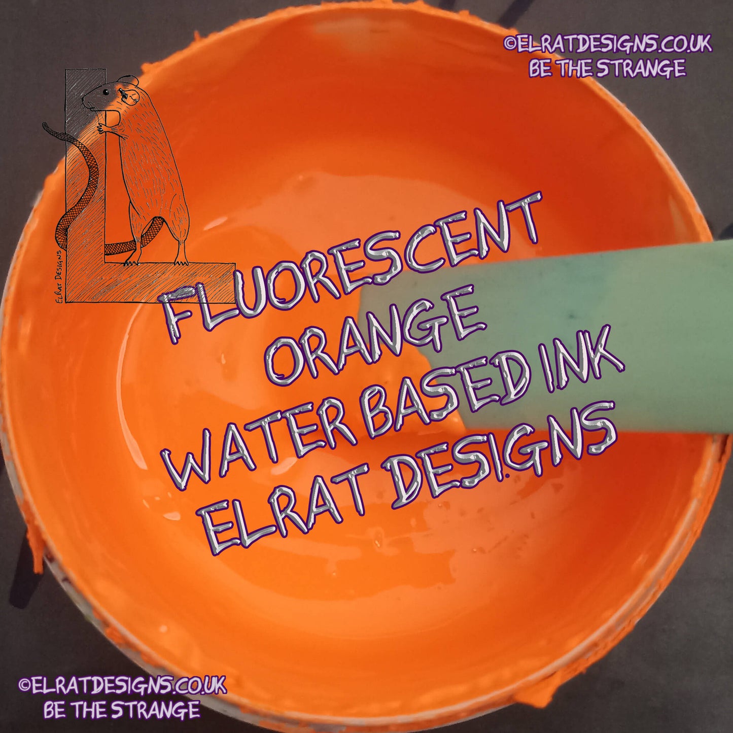 Fluorescent Orange Eco Friendly, perfectly opaque water based ink - ElRat Designs - elratdesigns.co.uk