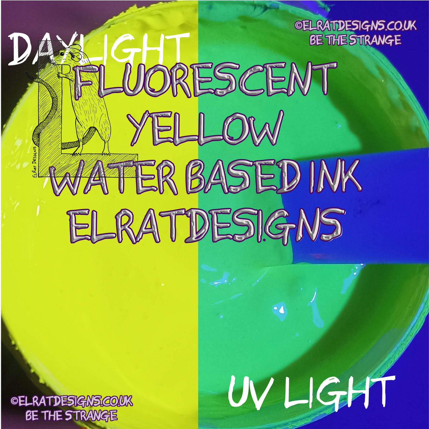 Fluorescent Yellow Eco Friendly, perfectly opaque water based ink - ElRat Designs - elratdesigns.co.uk