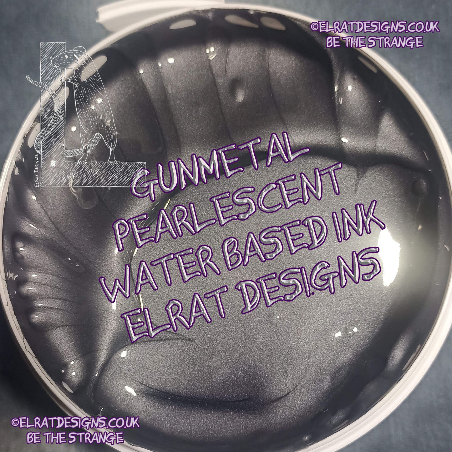 Gunmetal Pearlescent Eco Friendly, perfectly opaque water based ink - ElRat Designs - elratdesigns.co.uk