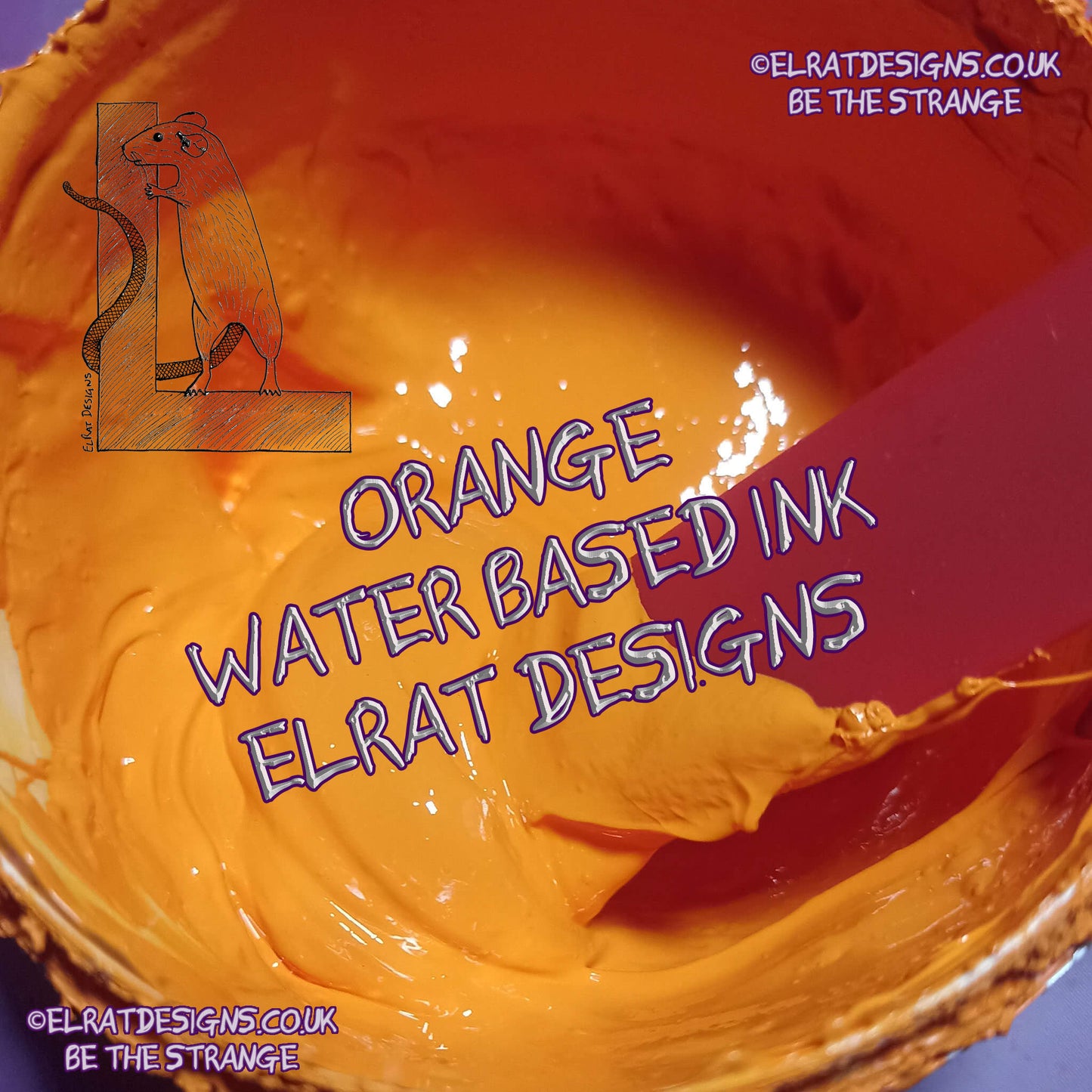 Orange Eco Friendly, perfectly opaque water based ink - ElRat Designs - elratdesigns.co.uk