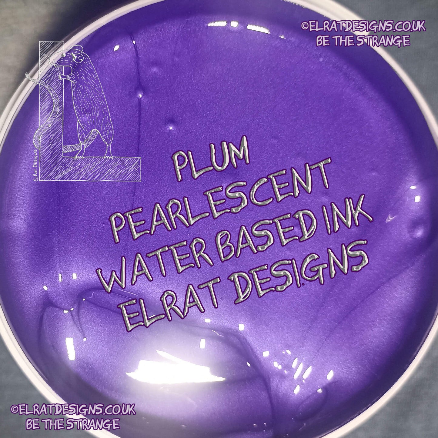 Plum Pearlescent Eco Friendly, perfectly opaque water based ink - ElRat Designs - elratdesigns.co.uk