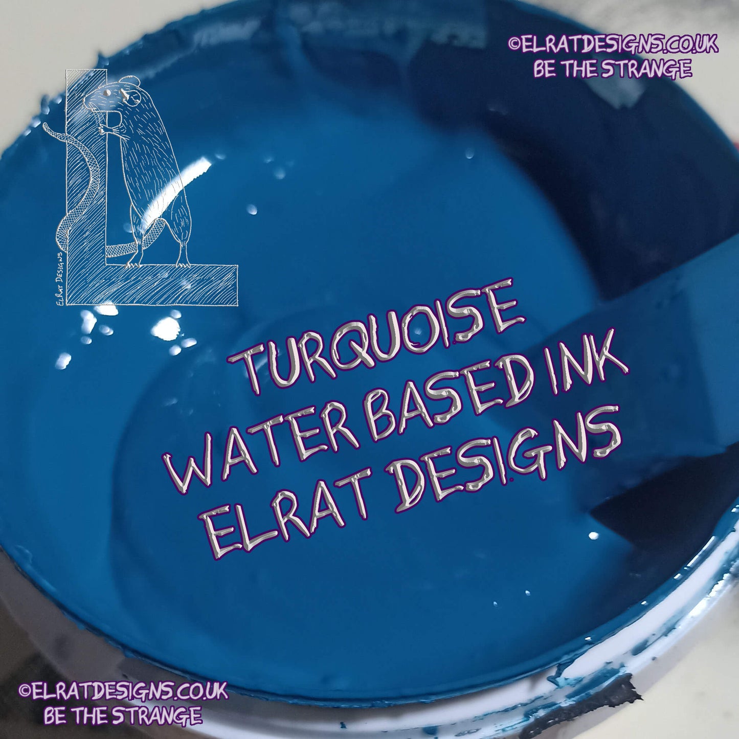 Turquoise Eco Friendly, perfectly opaque water based ink - ElRat Designs - elratdesigns.co.uk