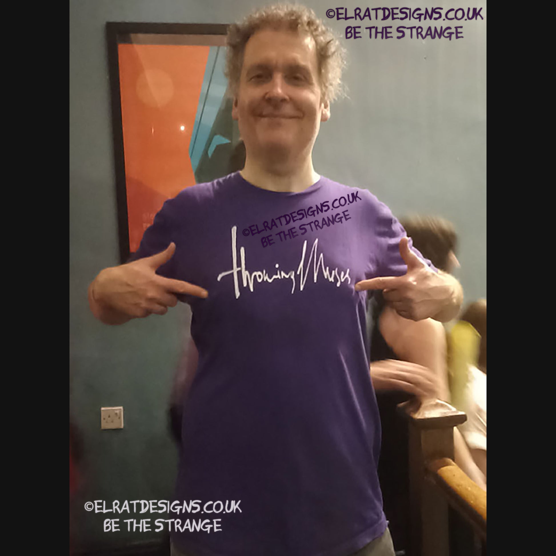 ElRat in the Wild, Purple/white Throwing Muses 1986 logo T-Shirt, out in the wild at Throwing Muses Hebden Bridge show. 25th August 2025. elratdesigns.co.uk  - hero